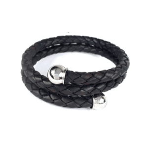Bolo Braid Leather Bypass Bracelet with Stainless Steel Ball Caps