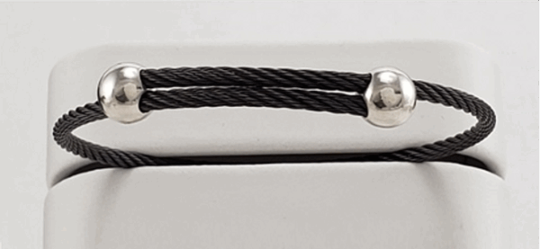 Titanium Memory Shape Cable Bracelet with Silver Beads - Image 2