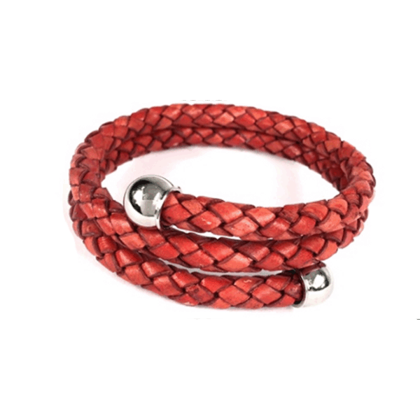 Bolo Braid Leather Bypass Bracelet with Stainless Steel Ball Caps - Image 3