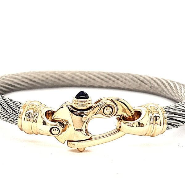 Live Wire 6.5mm Cable Bracelet with 14K Yellow Gold Mariner's Clasp - Image 4