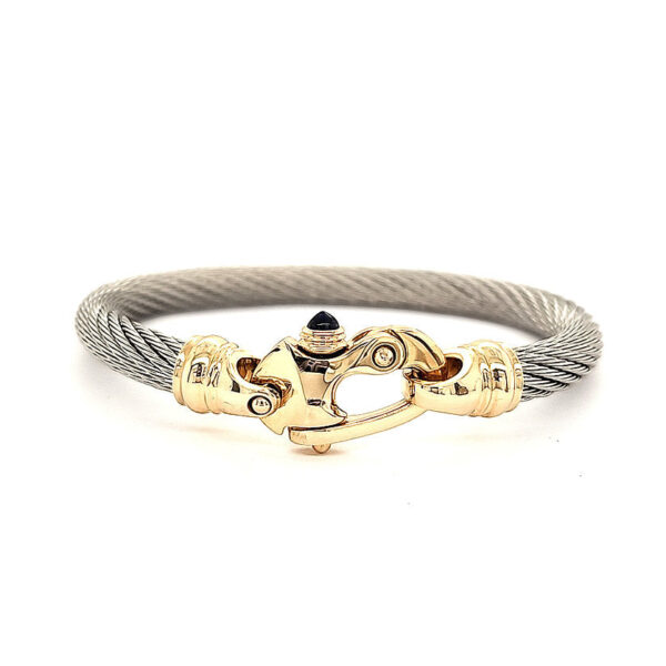 Live Wire 6.5mm Cable Bracelet with 14K Yellow Gold Mariner's Clasp - Image 3