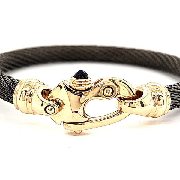 Live Wire 6.5mm Cable Bracelet with 14K Yellow Gold Mariner's Clasp - Image 2