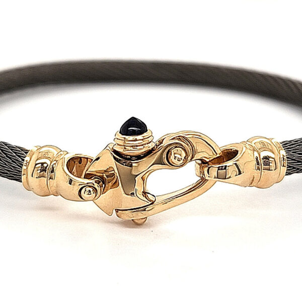 Live Wire 4.5mm Cable Bracelet with 14K Yellow Gold Mariner's Clasp - Image 2