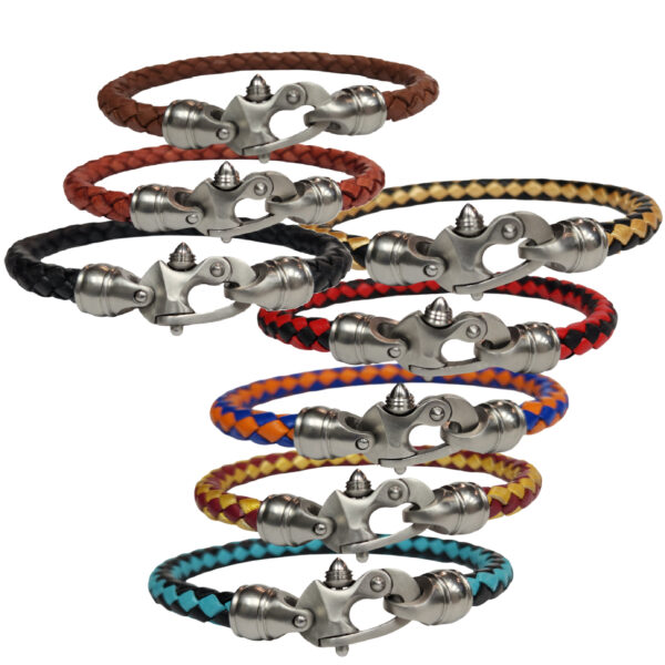 Leather 6mm Threaded Caps w/Stainless Mariner's Clasp®