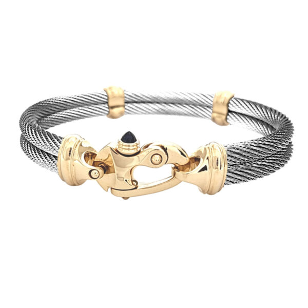 Live Wire 4.5mm Double Cable Bracelet with 14K Gold Mariner's Clasp® and Caps - Image 2