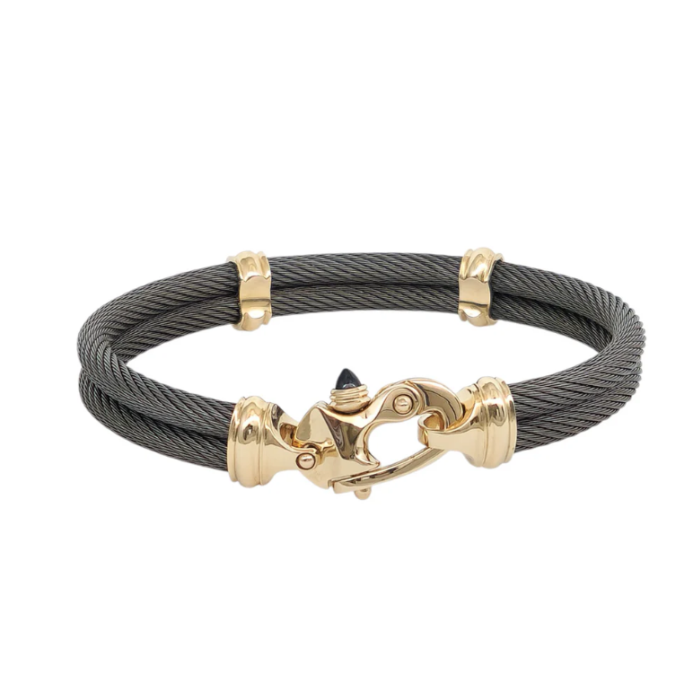 Live Wire 4.5mm Double Cable Bracelet with 14K Gold Mariner’s Clasp® and Caps