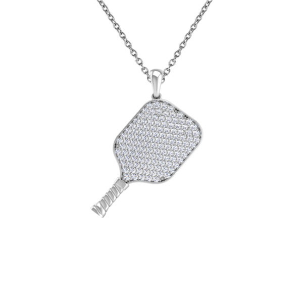 Pickleball Paddle Pendant 14kt w/LG Diamonds or .925 Silver w/CZ, w/Adjustable 16/18" Chain - Image 2