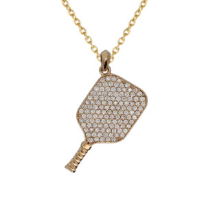 Pickleball Paddle Pendant 14kt w/LG Diamonds or .925 Silver w/CZ, w/Adjustable 16/18" Chain