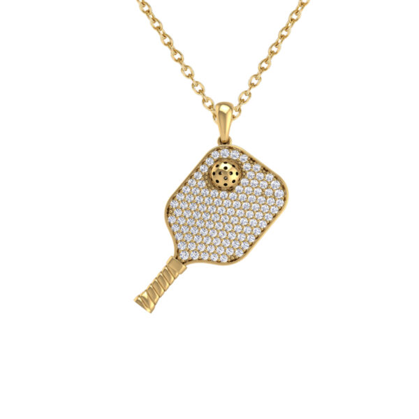 Pickleball Paddle w/Ball Pendant 14kt w/LG Diamonds or .925 Silver w/CZ, w/Adjustable 16/18" Chain - Image 2