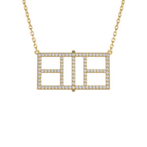 Pickleball Court Horizontal 14kt w/LG Diamonds or .925 Silver w/CZ w/Adjustable 16/18" Chain