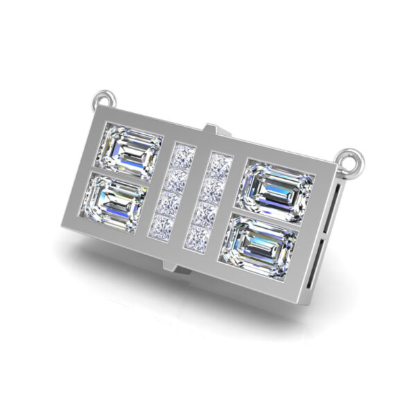 Pickleball Court Necklace 14kt w/Emerald cut and Princess cut LG Diamonds or .925 Silver w/CZ, w/attached Chain - Image 3
