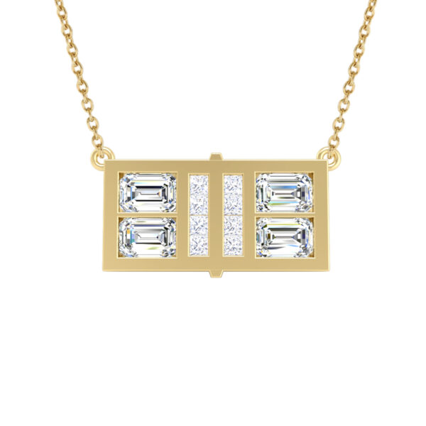 Pickleball Court Necklace 14kt w/Emerald cut and Princess cut LG Diamonds or .925 Silver w/CZ, w/attached Chain - Image 2