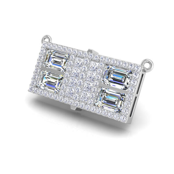 Pickleball Court Necklace 14kt w/LG Dia Frame & Emer cut and Prin cut LG Dia or .925 Silver w/CZ, w/attached Chain - Image 4