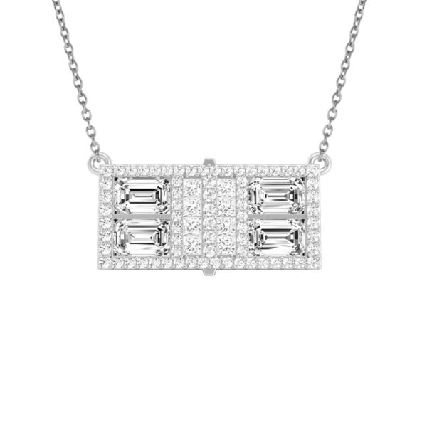 Pickleball Court Necklace 14kt w/LG Dia Frame & Emer cut and Prin cut LG Dia or .925 Silver w/CZ, w/attached Chain - Image 2