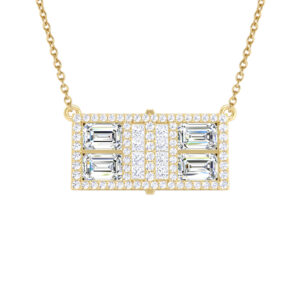 Pickleball Court Necklace 14kt w/LG Dia Frame & Emer cut and Prin cut LG Dia or .925 Silver w/CZ, w/attached Chain