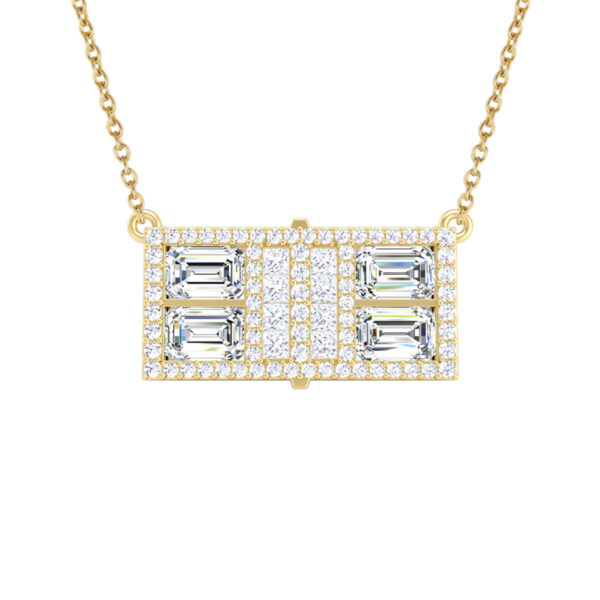 Pickleball Court Necklace 14kt w/LG Dia Frame & Emer cut and Prin cut LG Dia or .925 Silver w/CZ, w/attached Chain