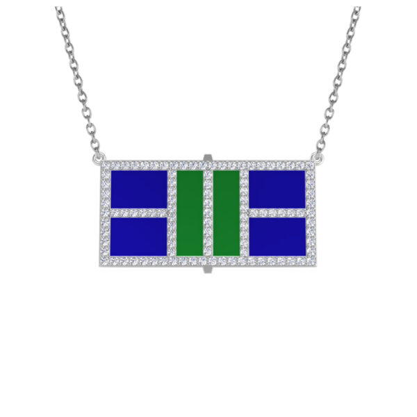 Pickleball Court 14kt w/LG Diamond Frame and Enameled Centers or .925 Silver w/CZ Frame w/attached Chain - Image 2
