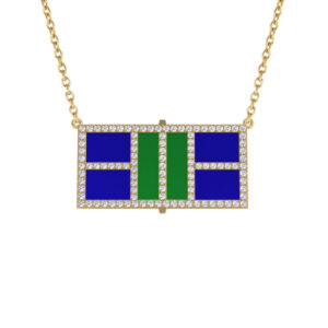 Pickleball Court 14kt w/LG Diamond Frame and Enameled Centers or .925 Silver w/CZ Frame w/attached Chain