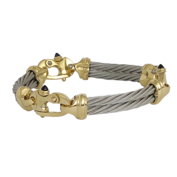 Platinum 4.5mm Double Link Cable Bracelet with 18K Gold Mariner's Clasp® 8" - Image 2