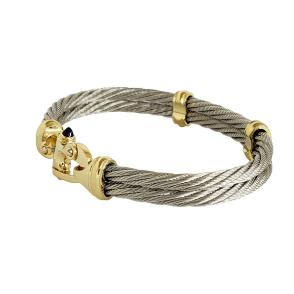 Platinum 4.5mm Double Cable Bracelet with 18K Gold Mariner's Clasp® 8" - Image 2