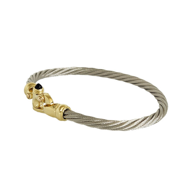 Platinum 4.5mm Single Cable Bracelet with 18K Gold Mariner's Clasp® 8" - Image 2