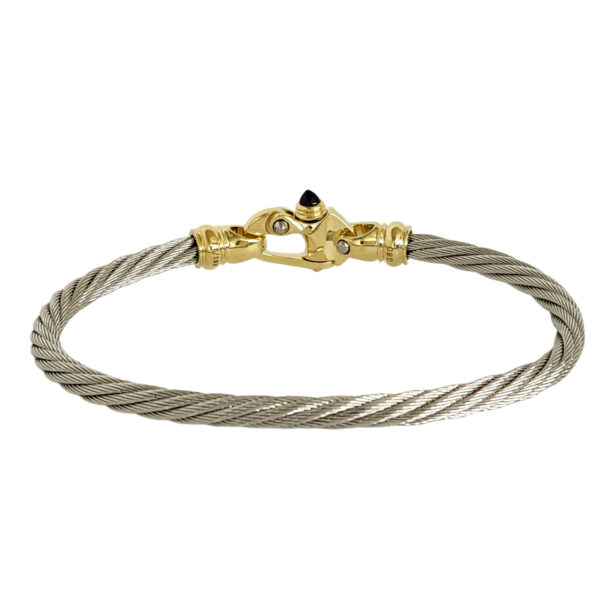 Platinum 4.5mm Single Cable Bracelet with 18K Gold Mariner's Clasp® 8" - Image 3
