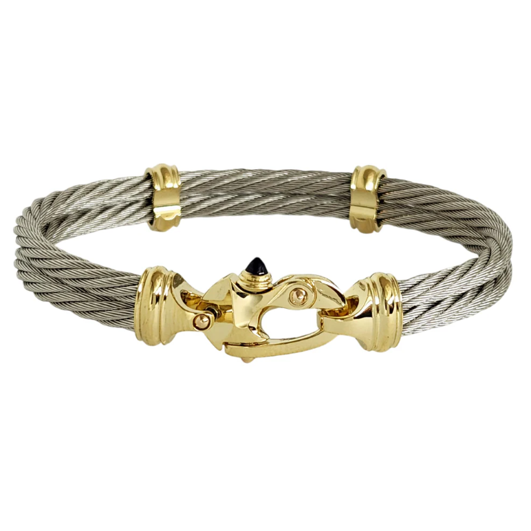 Platinum 4.5mm Double Cable Bracelet with 18K Gold Mariner’s Clasp® 8