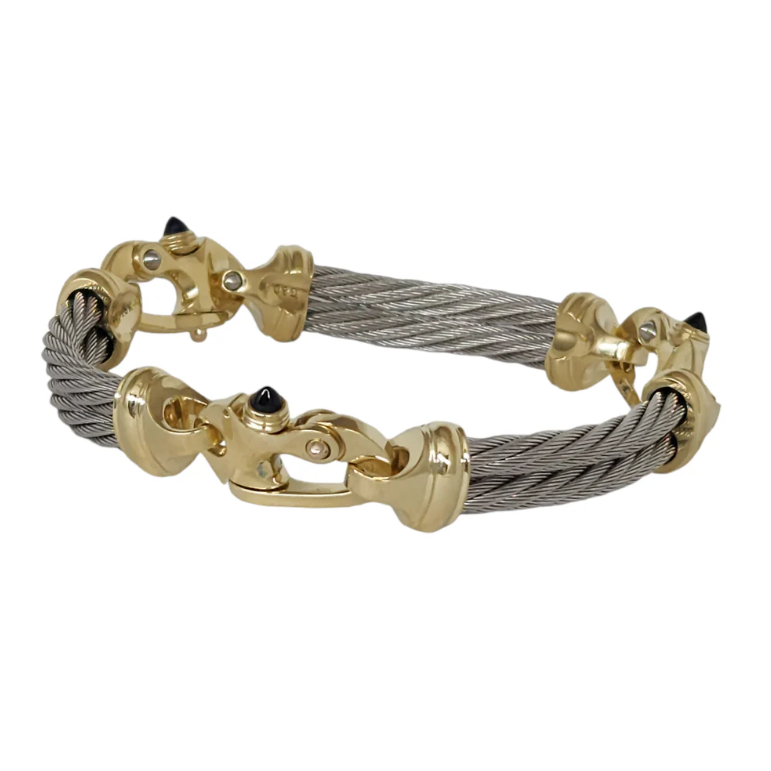 Platinum 4.5mm Double Link Cable Bracelet with 18K Gold Mariner’s Clasp® 8