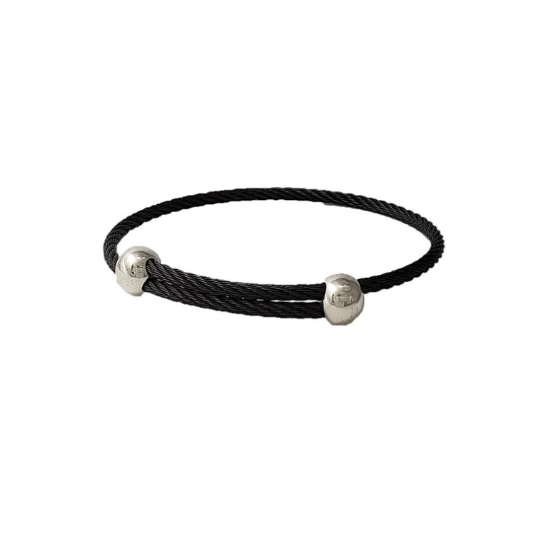 Titanium Memory Shape Cable Bracelet with Silver Beads