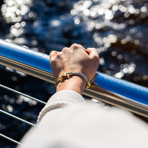 Silver Bracelet Outside on a womans hand