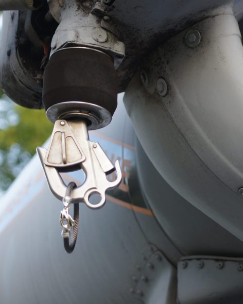 Rescue Clasp Bracelet hanging from a real rescue clasp